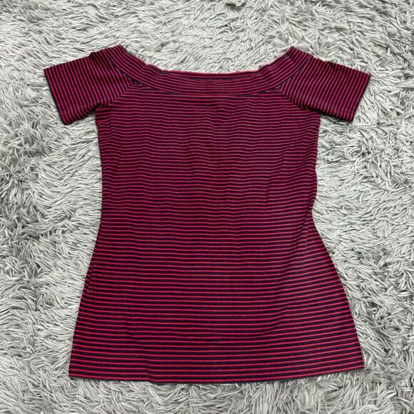 JCREW Red & Navy Blue Striped Short Sleeve Off the Shoulder Shirt Size XS - Picture 1 of 9